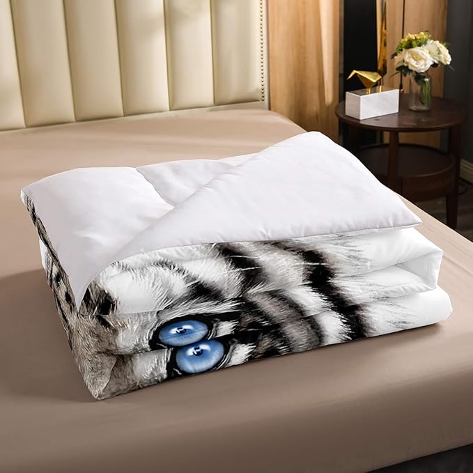 Erosebridal Kids Tiger Comforter Set Full Size, Wild Animal Down Comforter for Boys Girls Teens Adult Bedroom, Grey Tiger Skin Duvet Insert Black White Stripe Bedding Comforters for Bedroom Decor - LeafyLoom