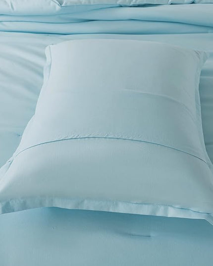 Baby Blue Comforter Set Twin Size, Solid Lightweight Down Alternative Soft Boho Bedding Comforter Set, Breathable Fluffy Microfiber Skin-friendly Comforter (68"x90") for All Seasons - LeafyLoom