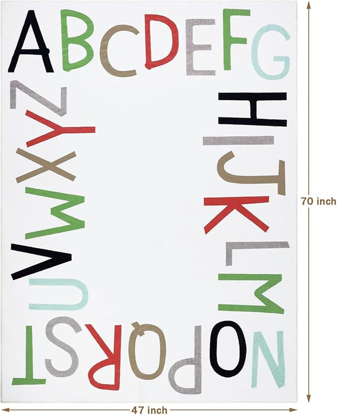 Topotdor Rainbow Kids Play Rug Alphabet Nursery Area Rug Extra Large Soft Crawling Play Mat for Children Toddlers Bedroom (47x70 inch,Multi Color) - LeafyLoom
