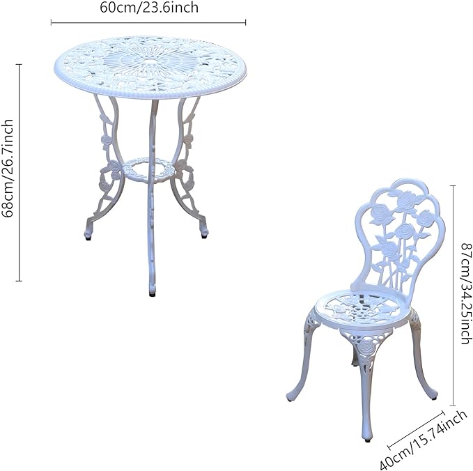 Patio Bistro Set.Rust-Resistant Cast Aluminum Bistro Table Set with Umbrella Hole for Backyard (Rose White) - LeafyLoom