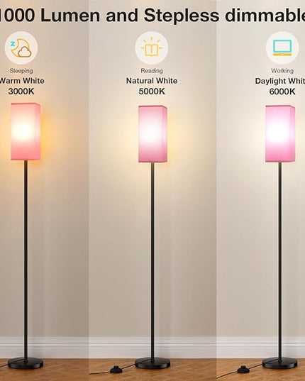 Ambimall Remote Control Floor Lamp, Stepless Dimmable, 64 Inches Tall, Include 9W Bulb, Standing Lamp for Living Room Bedroom Office (Pink & Black) - LeafyLoom