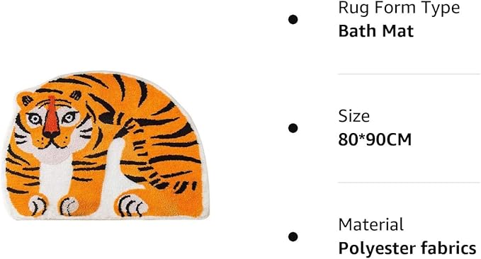 Cute Soft Tiger Shaped Animals Bath Mat Area Rug for Bedroom Bathroom Kitchen Floor Water Absorption Non-Slip Small Carpet Door Mat Kid's Room Playmat (80 * 90CM) - LeafyLoom