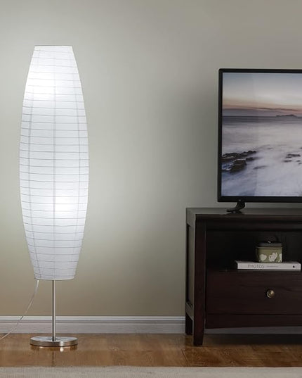 LIGHTACCENTS Rice Paper Floor Lamp 59-Inches Tall - Japanese Decor Standing Lamps for Bedrooms with White Paper Shade - Floor Lamps for Living Room - Rice Paper Floor Lamp, Dorm Room Essentials - LeafyLoom