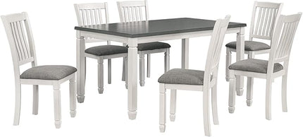 7-Piece Modern Dining, Wooden Kitchen Room Table Set with 6 Upholstered Chairs-Elegantly Shaped Legs and Comfortable Seating, Gray+White - LeafyLoom