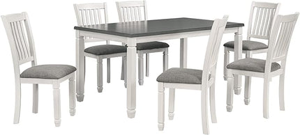 7-Piece Table Set for 6 Wood Dining&Table and 6 Upholstered Chairs with Shaped Legs for Dining Room, Gray+White - LeafyLoom