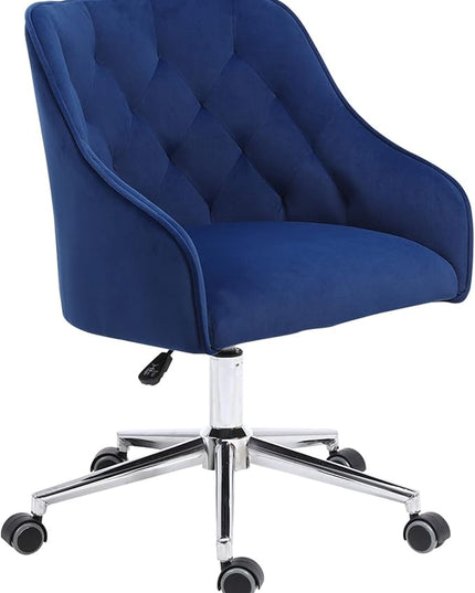 Velvet Desk Chair Vanity Chair for Makeup with Wheels and Back Home Office Chair Adjustable Rolling Swivel Chair for Bedroom Vanity Room Blue - LeafyLoom