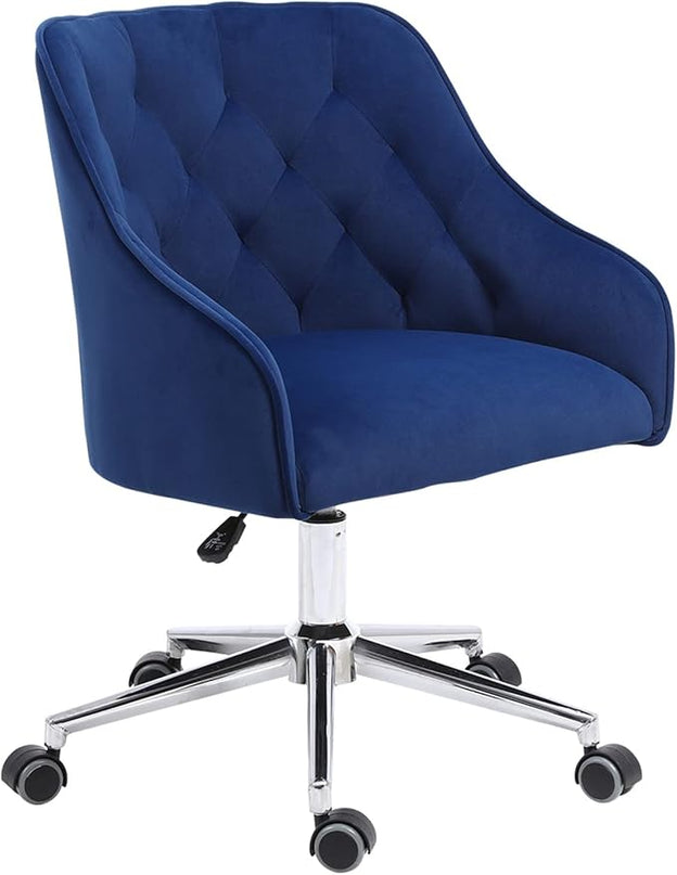 Velvet Desk Chair Vanity Chair for Makeup with Wheels and Back Home Office Chair Adjustable Rolling Swivel Chair for Bedroom Vanity Room Blue - LeafyLoom