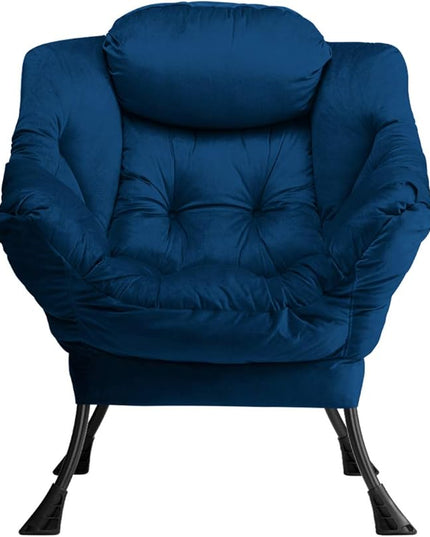 HollyHOME Modern Fabric Large Lazy Chair, Accent Oversized Comfy Reading Chair, Thick Padded Cozy Lounge Chair with Armrest, Steel Frame Leisure Sofa Chair for Living Room, Bedroom, Dorm, Royal Blue - LeafyLoom