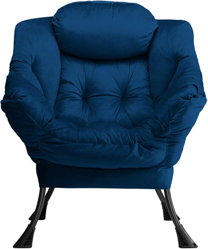 HollyHOME Modern Fabric Large Lazy Chair, Accent Oversized Comfy Reading Chair, Thick Padded Cozy Lounge Chair with Armrest, Steel Frame Leisure Sofa Chair for Living Room, Bedroom, Dorm, Royal Blue - LeafyLoom
