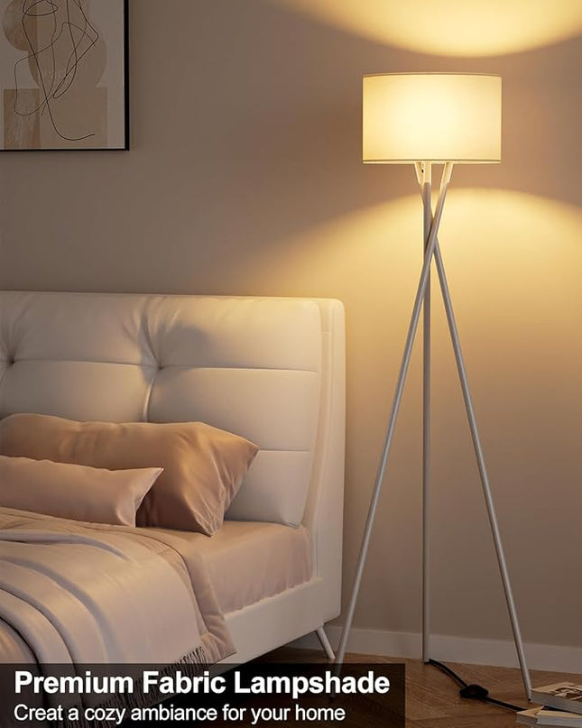 66IN Tripod Floor Lamp, White Standing Lamps with E26 Bulb Included, Mid Century Modern Tall Lamps for Living Room Bedroom Home Decor - LeafyLoom