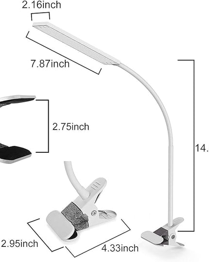 LED Desk Lamp Dimmable Eye-Caring Table Lamp Reading Light Office Light Adjustable 3 Color Modes,14 Brightness Levels, Gooseneck Flexible Clip-on Light for Studying, 5W-White - LeafyLoom