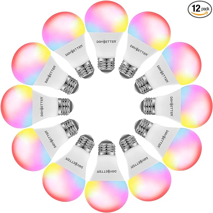 DAYBETTER Tuya Smart Light Bulbs, RGBCW WiFi Color Changing Led Bulbs Compatible with Alexa and Google Home Assistant, A19 E26 9W 800LM Multicolor Led Light Bulb, No Hub Required, Light Bulbs 12 Pack DAYBETTER