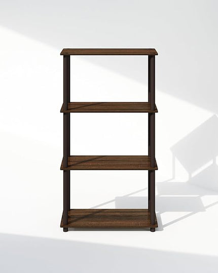 Furinno Turn-N-Tube 4-Tier Multipurpose Shelf Display Rack, Shelving Unit, Bookcase, Walnut/Brown - LeafyLoom