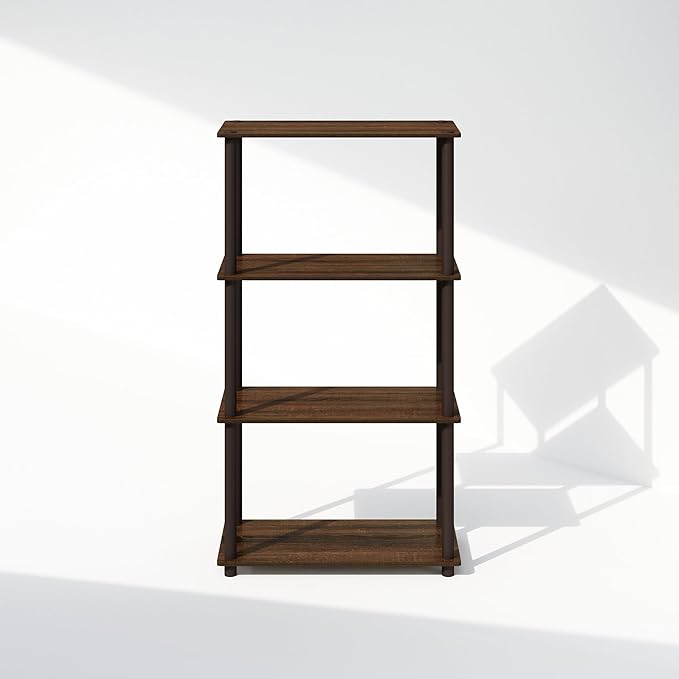 Furinno Turn-N-Tube 4-Tier Multipurpose Shelf Display Rack, Shelving Unit, Bookcase, Walnut/Brown - LeafyLoom