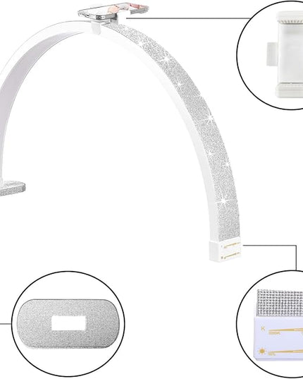 Half Moon Light for Nail Desk, 30'' Half Moon Lamp with Phone Holder, Large 40W Led Lash Light for Nails, Eyelash Extensions, Makeup, Tattoo, Spa, Desk Lamp for Nail Tech (White) - LeafyLoom
