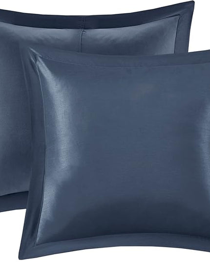 Madison Park Essentials Brystol 24 Piece Room in a Bag Faux Silk Comforter Jacquard Paisley Design Matching Curtains Down Alternative All Season Bedding-Set, King(104 in x 92 in), Navy 24 Piece - LeafyLoom