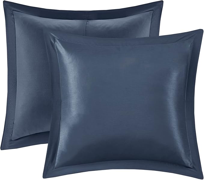 Madison Park Essentials Brystol 24 Piece Room in a Bag Faux Silk Comforter Jacquard Paisley Design Matching Curtains Down Alternative All Season Bedding-Set, King(104 in x 92 in), Navy 24 Piece - LeafyLoom