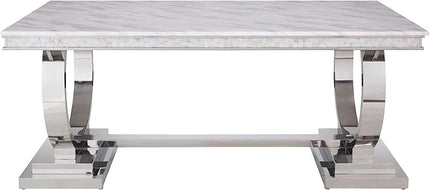 NicBex Dining Table Contemporary Kitchen Table Farmhouse Rustic Dining Table, White Printed Faux Marble & Mirrored Silver Finish Rectangular Dining Table, Easy Assembly, White - LeafyLoom