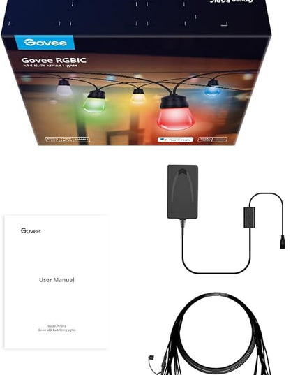 Govee Smart Outdoor String Lights H7015, 48ft RGBIC Outdoor Lights with 15 Dimmable LED Bulbs, IP65 Waterproof, Color Changing Warm White Lights with 47 Scene Modes for Patio, Backyard, App Control Govee