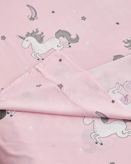 UOZZI BEDDING Bed in a Bag 6 Pieces Twin Size Unicorn Pink with Rainbow Star - Soft Microfiber, Reversible Bed Comforter Set (1 Comforter, 2 Pillow Shams, 1 Flat Sheet, 1 Fitted Sheet, 1 Pillowcases) - LeafyLoom