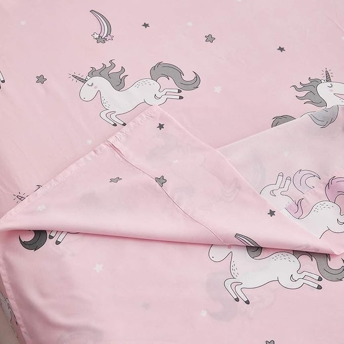 UOZZI BEDDING Bed in a Bag 6 Pieces Twin Size Unicorn Pink with Rainbow Star - Soft Microfiber, Reversible Bed Comforter Set (1 Comforter, 2 Pillow Shams, 1 Flat Sheet, 1 Fitted Sheet, 1 Pillowcases) - LeafyLoom