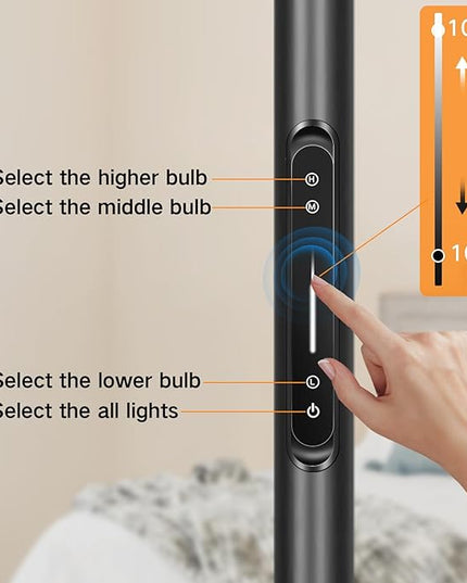 OUTON Arc LED Floor Lamp with Remote & Touch Control, Dimmable Modern Black 3 Light Arched Tall Floor Lamp, Mid Century Adjustable Standing Corner Lamps for Bedroom, Office, Living Room - LeafyLoom