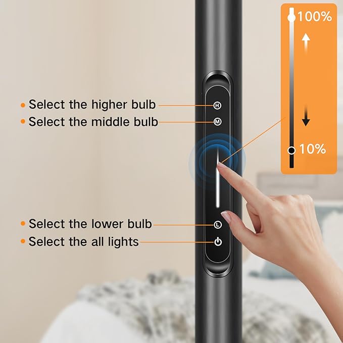 OUTON Arc LED Floor Lamp with Remote & Touch Control, Dimmable Modern Black 3 Light Arched Tall Floor Lamp, Mid Century Adjustable Standing Corner Lamps for Bedroom, Office, Living Room - LeafyLoom