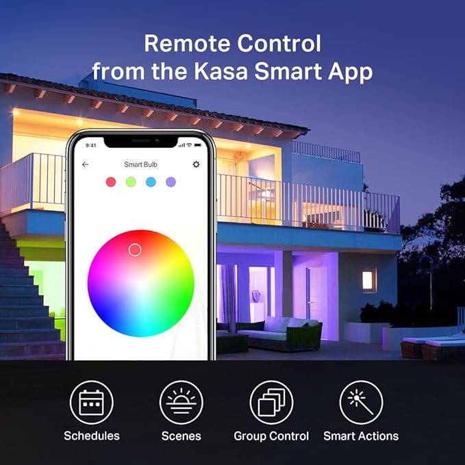 New Kasa Smart Bulb, Full Color Changing Dimmable Smart WiFi Light Bulb Compatible with Alexa and Google Home, A19, 9W 800 Lumens,2.4Ghz only, No Hub Required, 1-Pack (KL125), Multicolor KasaSmartbyTP-Link