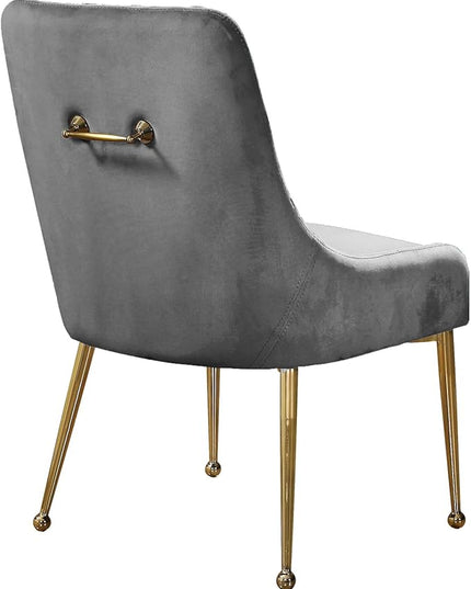 Meridian Furniture Owen Collection Modern | Contemporary Velvet Upholstered Dining Chair with Polished Gold Metal Legs, Set of 2, 24" W x 21" D x 34.5" H, Grey - LeafyLoom