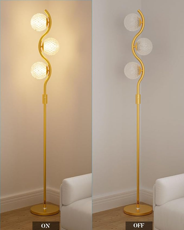 Lightdot Dimmable Brass Crystal Floor Lamp, Gold Standing Lamps for Living Room, 3PCS 3000K G9 Bulbs Included, Mid Century Modern Globe Floor Lamp for Bedroom Home Decor - LeafyLoom