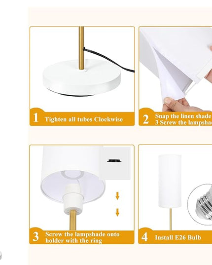BoostArea Floor Lamp for Living Room with 3 Color Temperatures Bulb, Modern Floor Lamps, Classic Tall Lamp for Office, Standing Lamps for Bedroom, Kids Room, Study(9W LED Bulb, White Linen Shade) - LeafyLoom