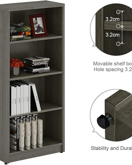 Sunon 4 Shelf Wood Bookcase Freestanding Display Shelf Adjustable Layers Bookshelf for Home Office Library Small Narrow Space (Grey, 4-Layers) - LeafyLoom