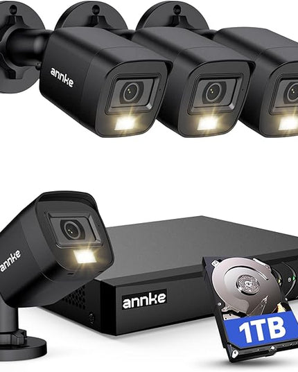 ANNKE 8CH H.265+ 3K Lite Wired Security Camera System with AI Human/Vehicle Detection, 4 x 1920TVL 2MP CCTV IP67 Cameras with Smart Dual Light for Outdoor Use, Color Night Vision, 1TB Hard Drive ANNKE