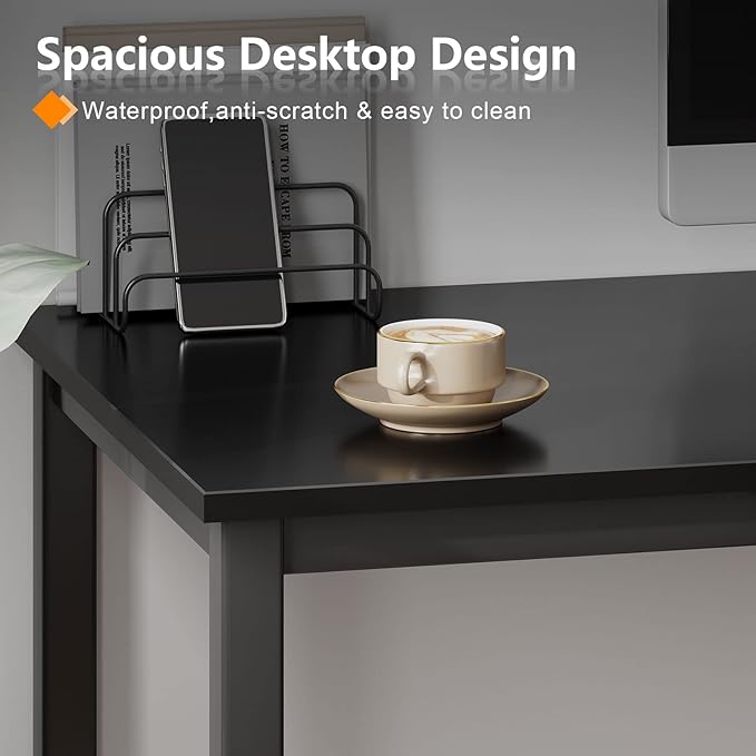 Need 63 Inch Large Computer Desk - Modern Simple Style Home Office Gaming Desk, Basic Writing Table for Study Student, Black Metal Frame, Black - LeafyLoom