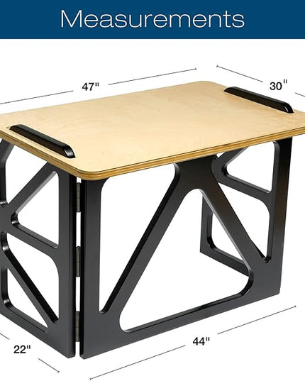 EXCELLO GLOBAL PRODUCTS Stow Away Desk with 30" x 47" Writing Surface: Perfect for Apartments, Dorms, Small Spaces and Work from Home (Natural & Black Finish) - LeafyLoom