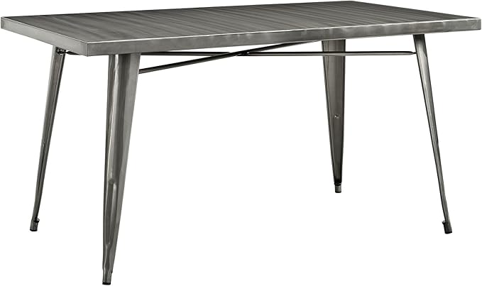 Modway Alacrity 60" Rustic Modern Farmhouse Stainless Steel Metal Rectangle Dining Table in Gunmetal - LeafyLoom