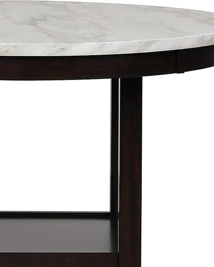 New Classic Furniture Celeste 5-Piece Faux Marble Round Counter Set with 1 Table and 4 Chairs, 42-Inch, Black - LeafyLoom