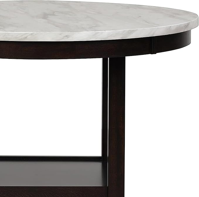 New Classic Furniture Celeste 5-Piece Faux Marble Round Counter Set with 1 Table and 4 Chairs, 42-Inch, Black - LeafyLoom