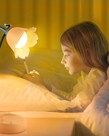 Himmel Flower Desk Lamp, Dimmable LED Kid Desk Lamp with 3 Colour Temperatures,Cordless Rechargeable Desk Lamp with Touch Sensor and Flexible Arm, USB Bedside Lamp for Reading, Learning - LeafyLoom