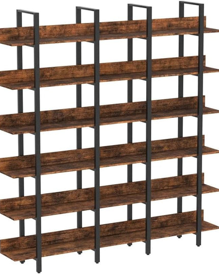 IRONCK Bookcase and Bookshelves Triple Wide 6-Tiers Large Open Shelves, Etagere Bookcases with Back Fence for Home Office Decor, Easy Assembly, Vintage Brown - LeafyLoom