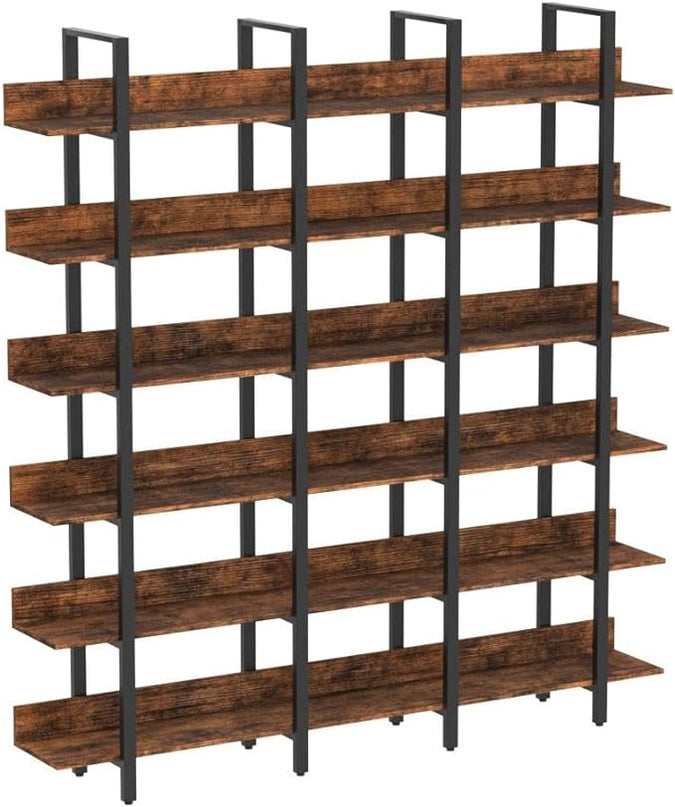 IRONCK Bookcase and Bookshelves Triple Wide 6-Tiers Large Open Shelves, Etagere Bookcases with Back Fence for Home Office Decor, Easy Assembly, Vintage Brown - LeafyLoom