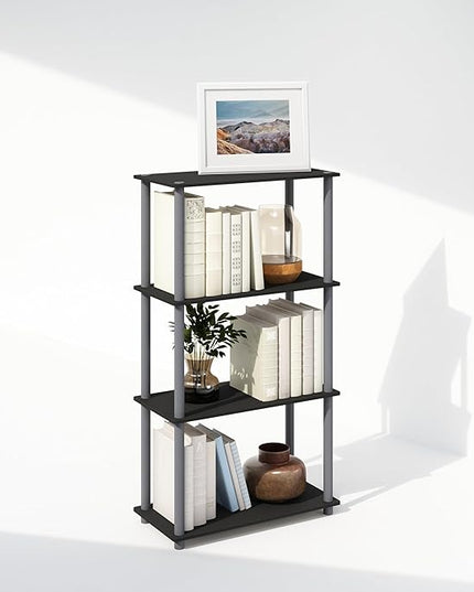 Furinno Turn-N-Tube 4-Tier Multipurpose Shelf Display Rack, Shelving Unit, Bookcase, Black/Grey - LeafyLoom