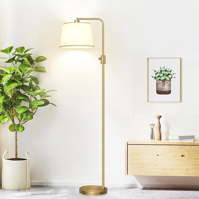 【Upgraded】 Dimmable Floor Lamp, 1000 Lumens LED Edison Bulb Included, Arc Floor Lamps for Living Room Modern Standing Lamp with Shade, Tall Lamps for Living Room Bedroom Office Dining Room - Gold - LeafyLoom