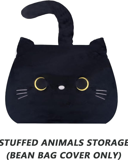 Stuffed Animal Storage Bean Bag Chair Cover for Kids Black Cat Beanbag Chair for Girls Large Size Toy Organizer Cover Only Without Filling - LeafyLoom