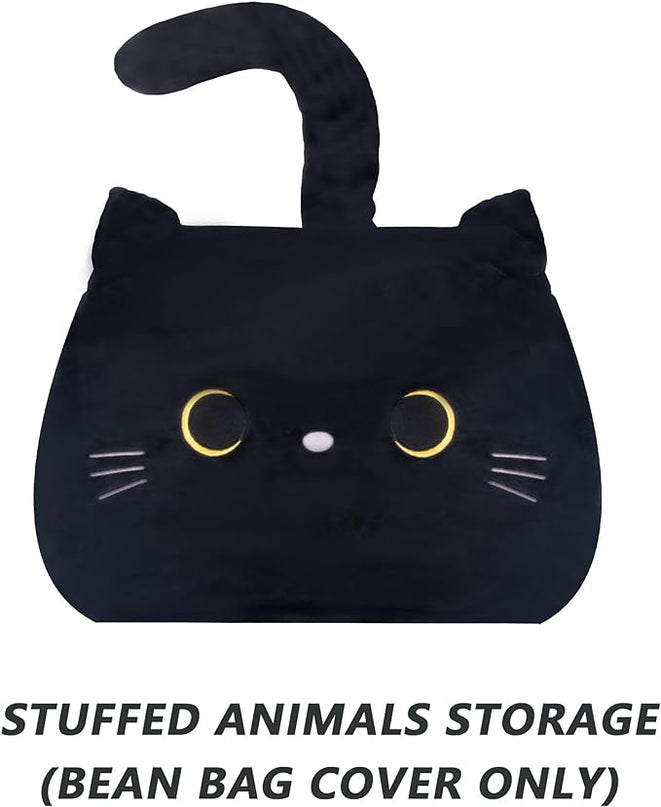 Stuffed Animal Storage Bean Bag Chair Cover for Kids Black Cat Beanbag Chair for Girls Large Size Toy Organizer Cover Only Without Filling - LeafyLoom