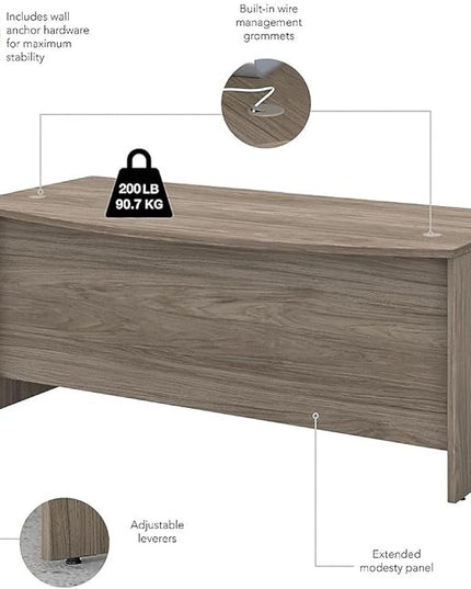 Bush Business Furniture Studio C Bow Front Desk, 72W x 36D, Modern Hickory - LeafyLoom
