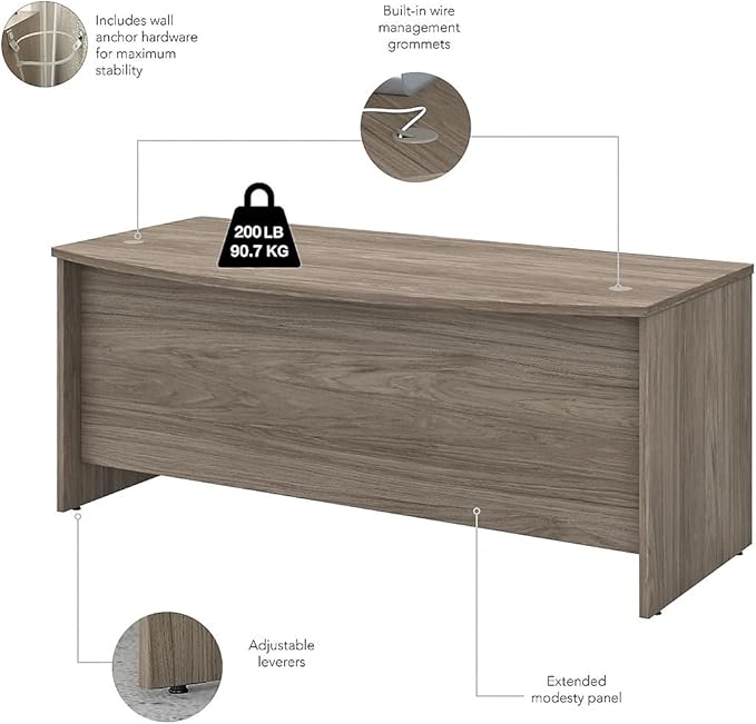 Bush Business Furniture Studio C Bow Front Desk, 72W x 36D, Modern Hickory - LeafyLoom