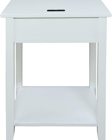 Casual Home Owl White Night Stand with USB Port , 17.5 in x 14.25 in x 24.5 in (W x L x H) - LeafyLoom