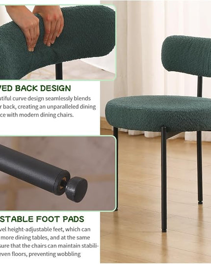 EDWELL Dining Chairs Set of 6, Modern Upholstered Dining Room Chairs with Black Metal Legs, Green Curved Backrest Kitchen Chair for Dining Room, Living Room - LeafyLoom