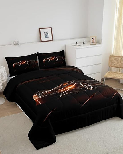 Feelyou Orange Race Car Bedding Set Queen Size for Kids Boys Extreme Sport Games Comforter Set Teens Toddler Fast and Furious Duvet Set Cool Modern Quilt Set 3Pcs - LeafyLoom